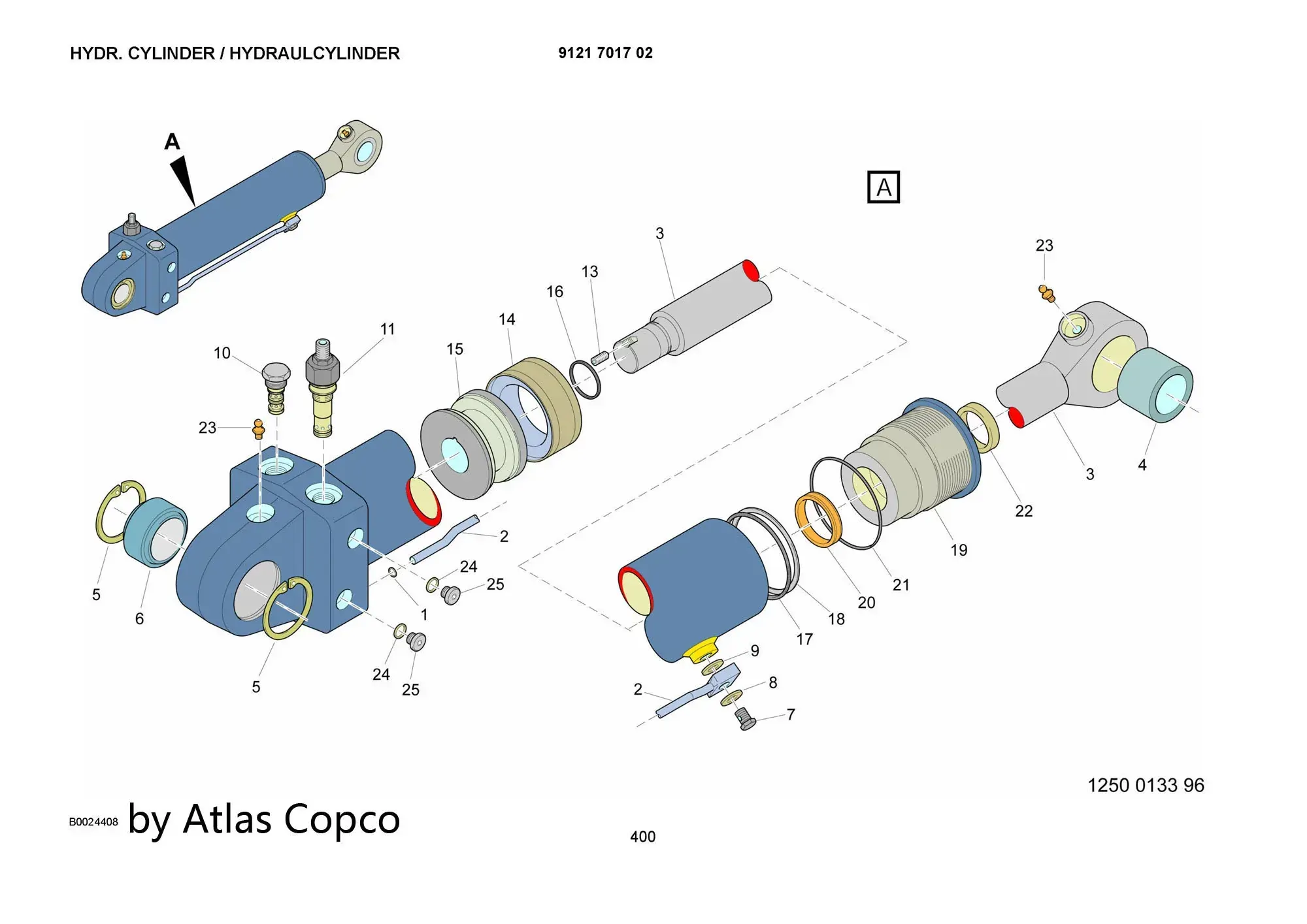 9121 7017 02 & 9121701702 CYLINDER ASSY EPIROC ATLAS COPCO
