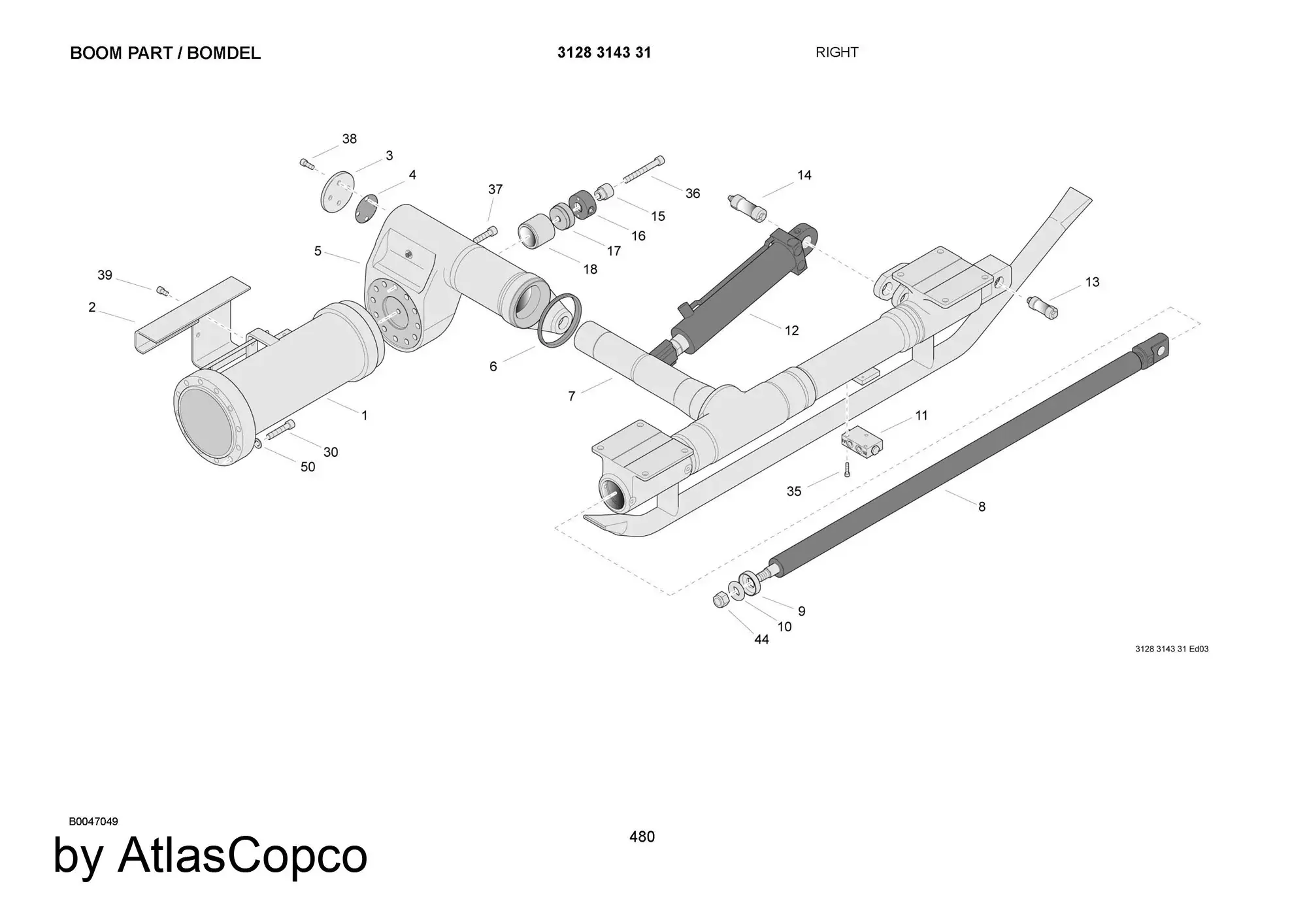 3128 2592 43 & 3128259243 CYLINDER ASSY EPIROC ATLAS COPCO