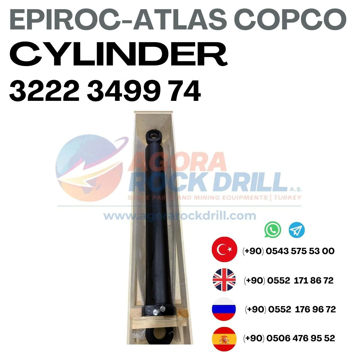 Epiroc - Atlas Copco - Hyraulic Cylinder - 3222 3499 74 - 3222349974 - 3222-3499-74